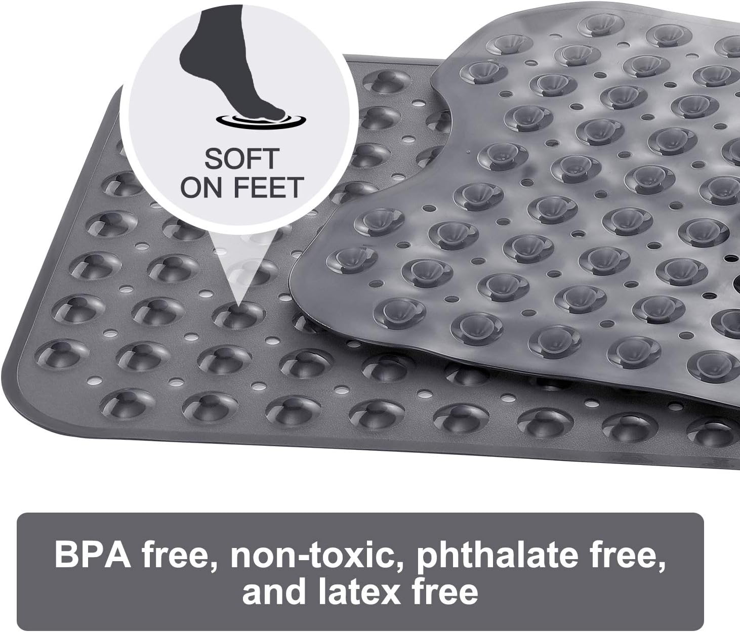 YINENN Bath Tub Shower Mat 40 x 16 Inch Non-Slip and Extra Large, Bathtub Mat with Suction Cups, Machine Washable Bathroom Mats with Drain Holes, Clear Light Black: Health & Personal Care