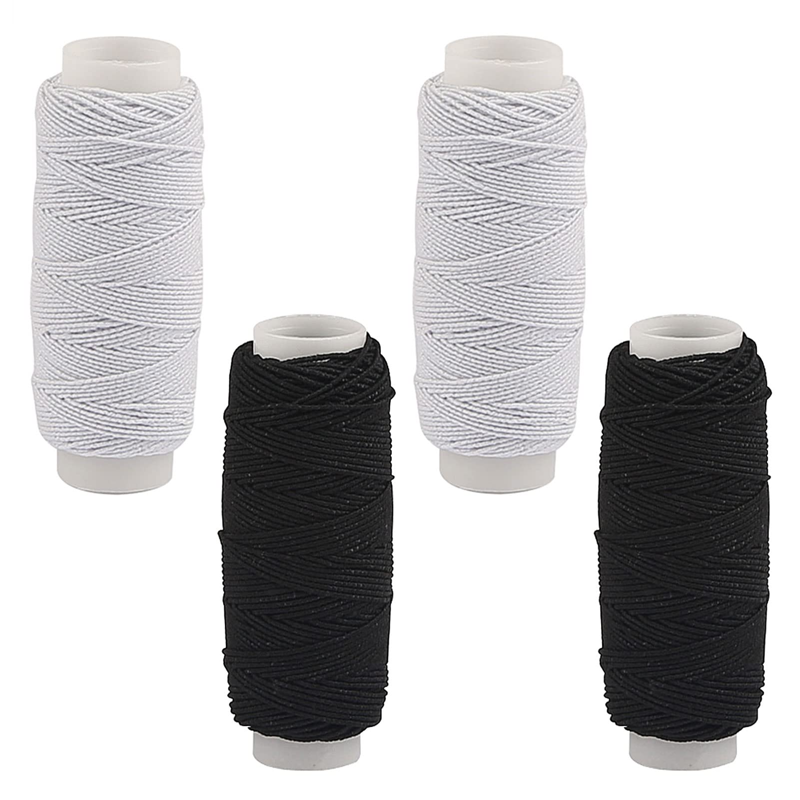 Zngou 4Pcs Shirring Elastic for Sewing Thread Shearing Spool Black White Cord Stretch String Machine Knitting Clothes Jewelly Making（0.5mm*27m）