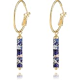 Gold Huggie Hoop Drop Dangle Earrings Turquoise Beads Gemstone Earrings Boho Handmade Lightweight Jewelry for Women