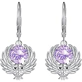 Owl Earrings Sterling Silver Owls Birthstone Dangle Drops Jewelry Gifts for Women