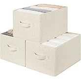 StorageWorks Storage Baskets for Shelves, Fabric Storage Bins, Closet Organization and Storage Basket, Organizer Bins for Clothes, Beige (Cotton-linen), 3-Pack, Large