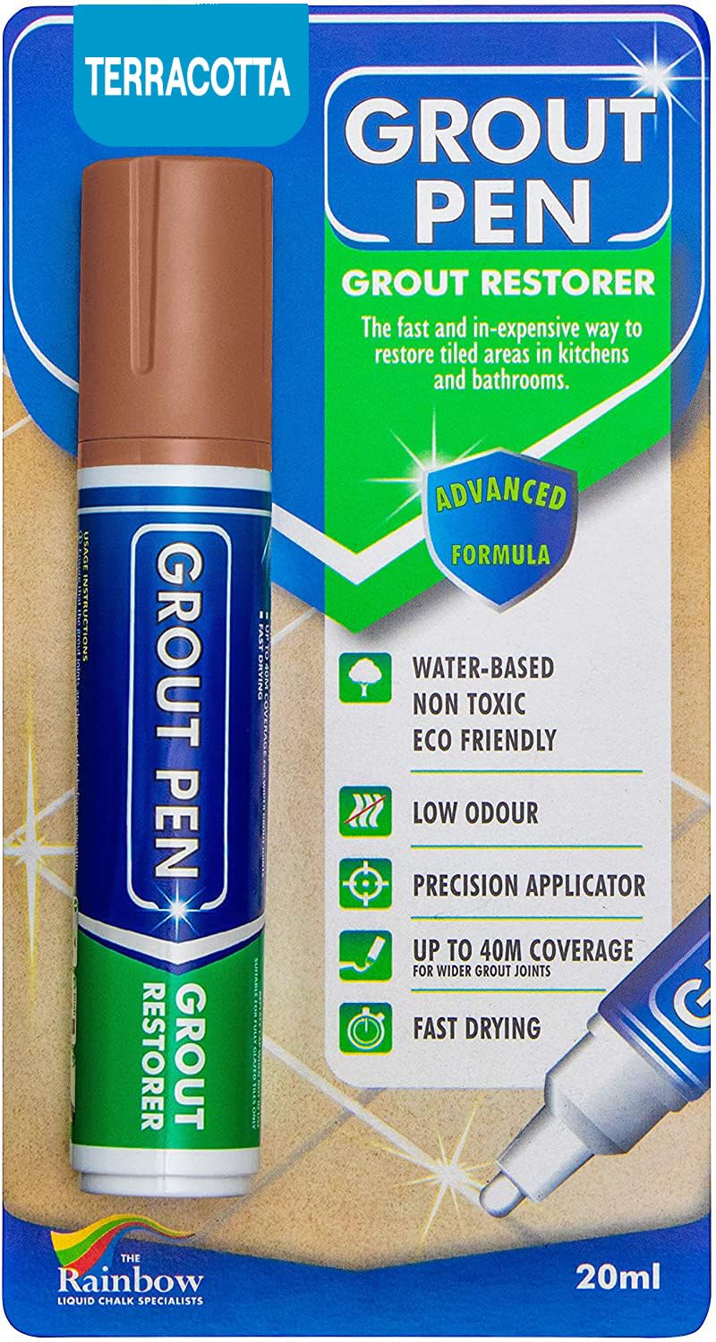 Large Grout Pen - Revives & Restores Stained Tile Grout Leaving a Clean Fresh Look (Terracotta)