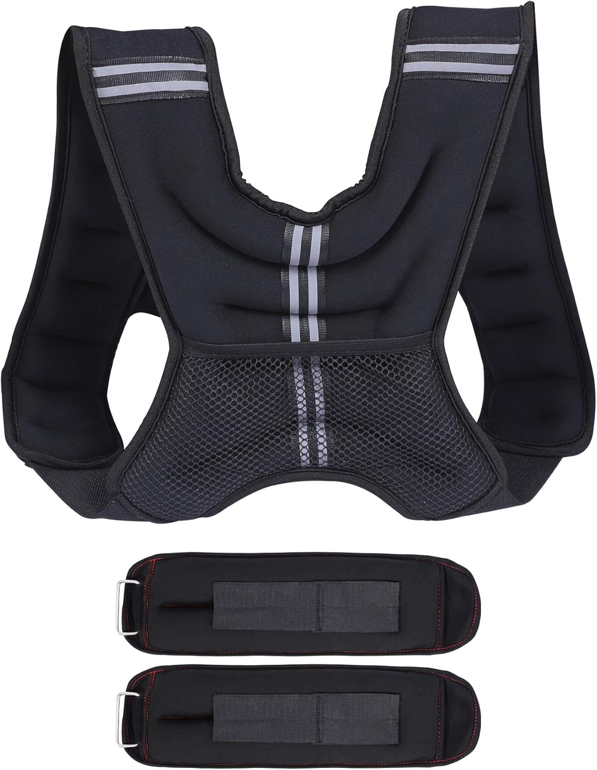 Domaker 12lbs Weighted Vest with 5lbs Adjustable Ankle/Wrist Weights Set,Body Weight Vests with Reflective Stripe for Running,Training,Workout,Cardio,Jogging,Walking,Black