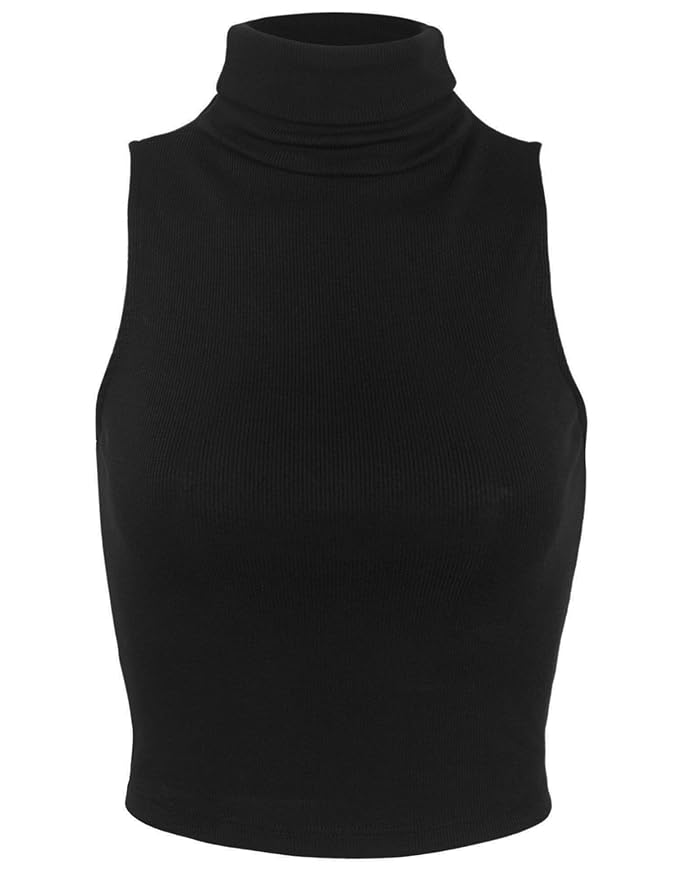 Buy KOGMO Womens Sleeveless Ribbed Turtleneck Crop Top Knit LBlack at