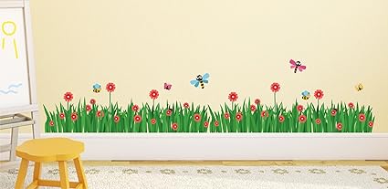 Luke and Lilly Grass and Butterfly Design Vinyl Wall Sticker (265 * 60cm)