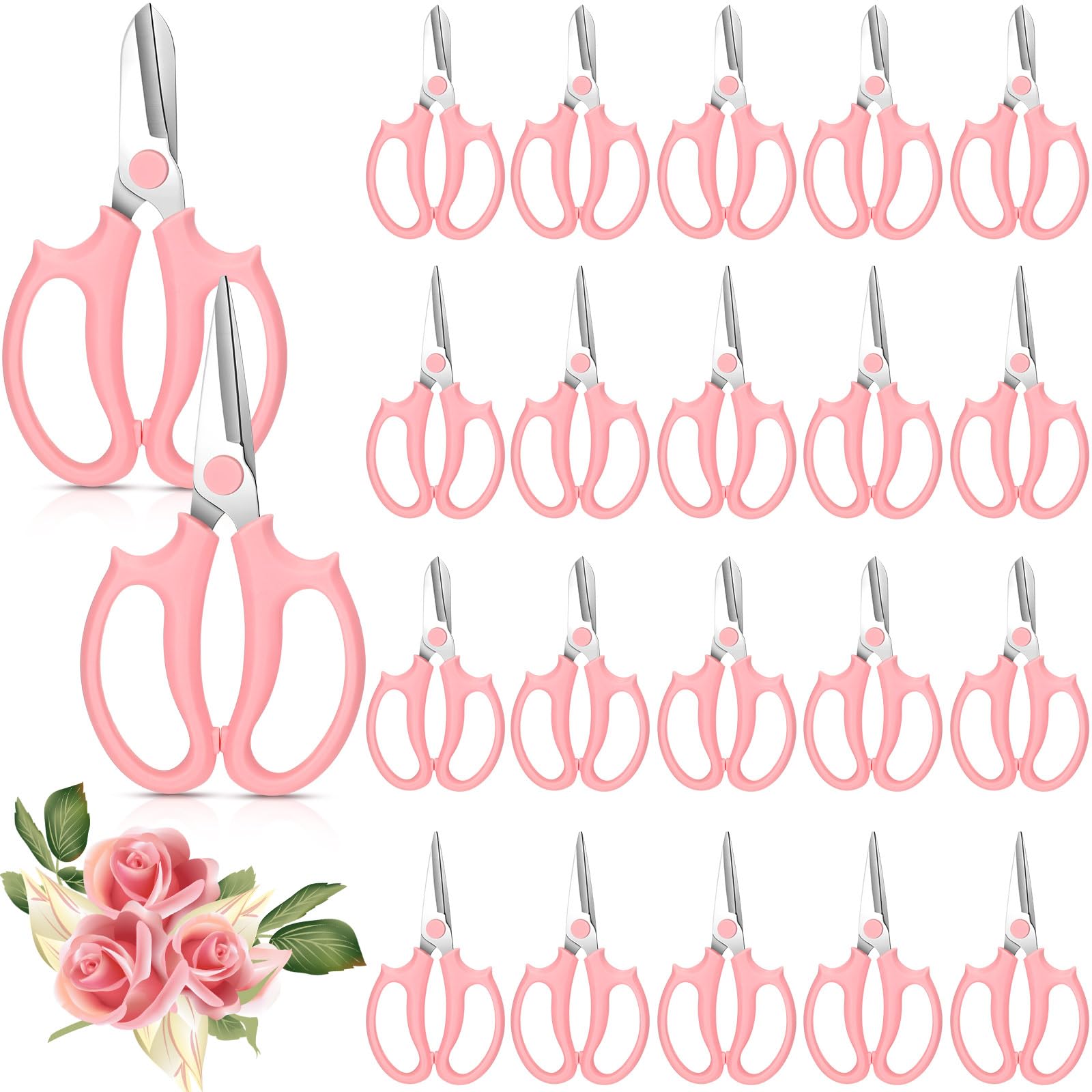 Photo 1 of Lasnten 24 Pcs Garden Flower Scissors Floral Shears Flower Cutter Steel Floral Clippers Garden Pruning Shears with Comfort Handle for Flower Arrangement Trimming, 2 Different Blades (Pink)