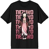 Demon Slayer Nezuko Repeat Text Crew Neck Short Sleeve Men's Black T-Shirt