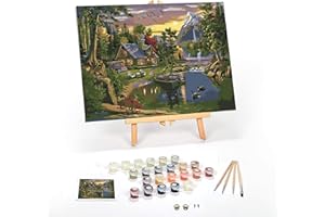 Ledgebay DIY Paint by Numbers Kit for Adults Framed Canvas: Beginner to Advanced Number Painting Kit - Kits Include Acrylic Paints, (4) Brushes & Tabletop Easel (Mountain Paradise, Framed 12" x 16")