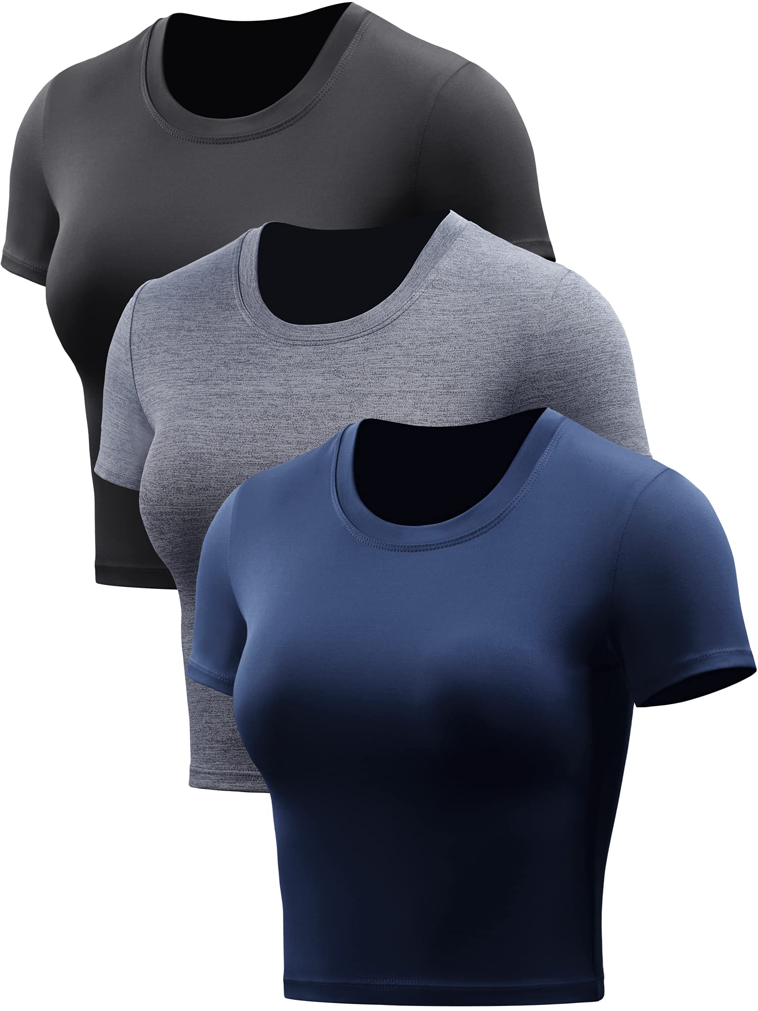 Photo 1 of 2pcs only----L---CADMUS Women's Dry Fit Crop Top Yoga Short Sleeve Shirts Crew Neck Athletic Running Tee  
