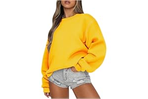 SCZWKHG Oversized Sweatshirts for Women Fall 2024 Trendy Preppy Solid Crewneck Pullover Casual Loose Fit Drop Shoulder Outfit
