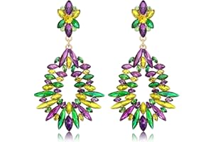 Vogueknock Mardi Gras Earrings for Women Multi Marquise Stone Flower Teardrop Dangle Earrings Carnival Holiday Earrings Fat Tuesday Festive Party Jewelry Gifts