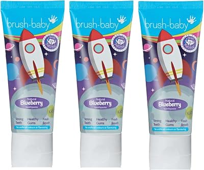 Brush-Baby Natural Blueberry Kids Toothpaste 150ml 3 x 50ml Fluoride Xylitol
