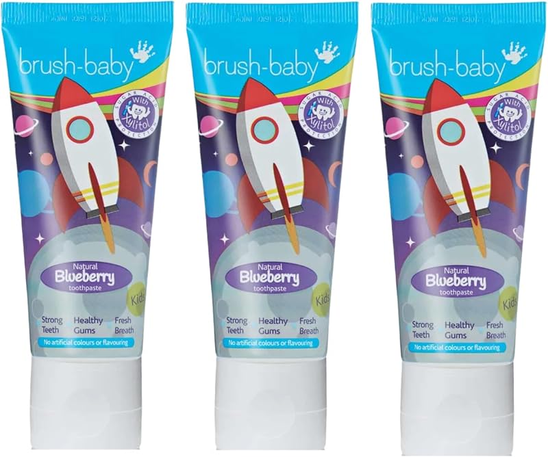 Brush-Baby Natural Blueberry Kids Toothpaste 150ml 3 x 50ml Fluoride Xylitol
