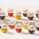 ANCADN 30pcs Lucky Cat Beads Ceramic Bead Maneki Neko Porcelain Spacer Beads for DIY Jewelry Making(redyellowblack)