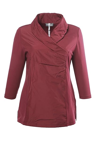 Ulla Popken Damen große Größen | TAFT-Shirt | Schalkragen | TAFT-Einsatz | 3/4-Ärmel | Wickeloptik | bis Größe 62/64 | 698675
