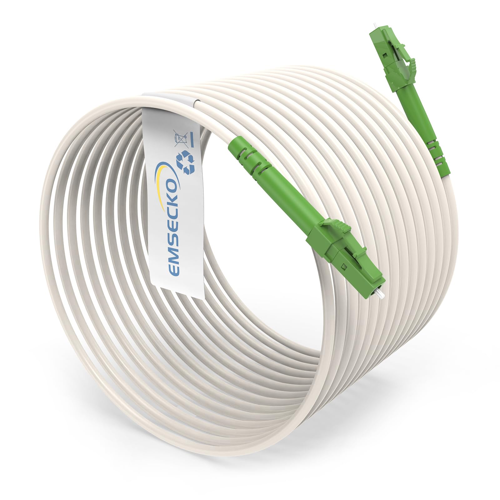 EMSECKO LC/APC 8° to LC/APC 8° Male, 20M OS2 Simplex 3.0mm Fibre Optic Patch Cable, Patch Lead LSZH, 9/125μm FTTH Fiber Optic Cable, White