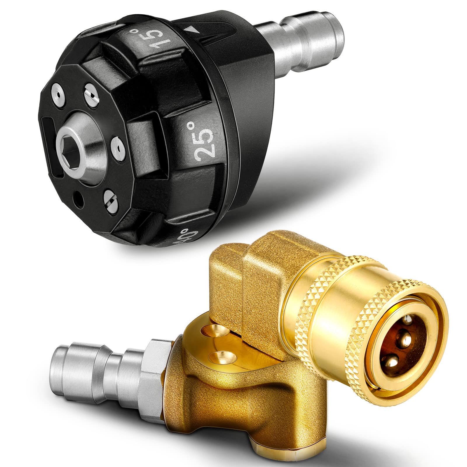 Photo 1 of 2 Pcs Pressure Washer Nozzle and Pivoting Coupler Kit 6 in 1 Quick Changeover Pivot Adapter Coupler with 5 Rotation Angles 1/4 Inch Quick Changeover for Pressure Washer