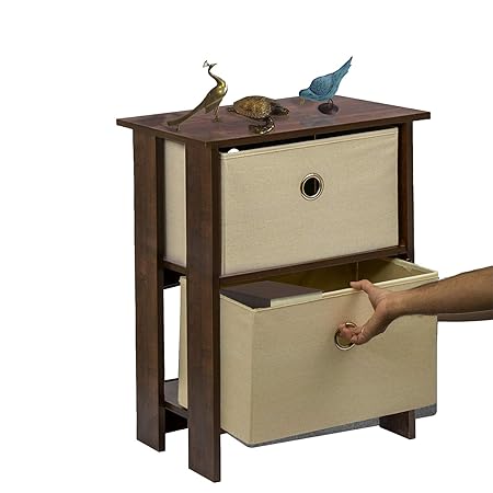 Klaxon Iris Side Table with 2 Fabric Drawer Chest - Walnut & Cream