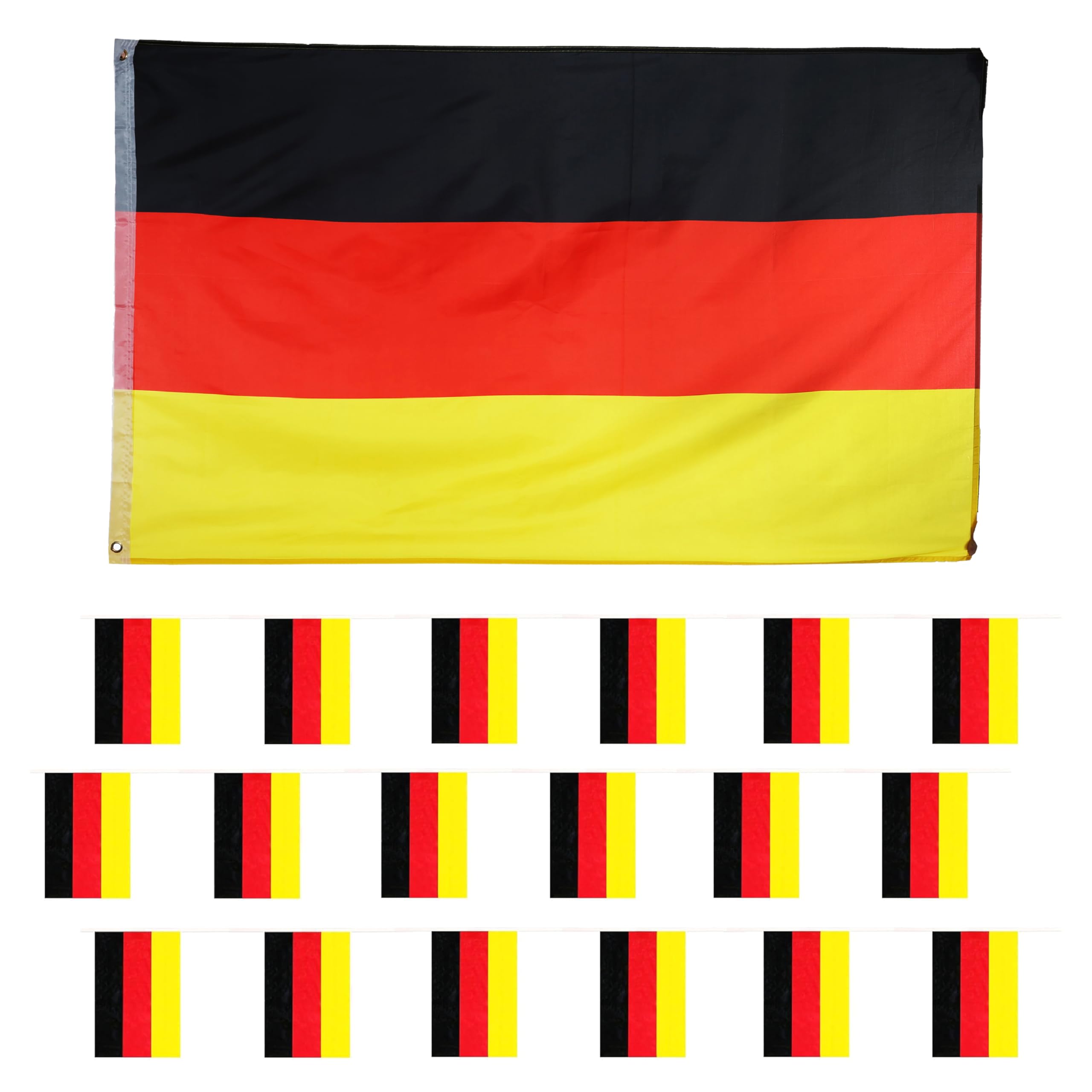 Germany Flag Bunting and Flag Set - German - All Weather Bunting Approx 10m 30ft - 20 Flag - Large Flag with Grommets Approx 5 Ft x 3 Ft - Football, Rugby Events - Parties - Outdoor Sporting Events