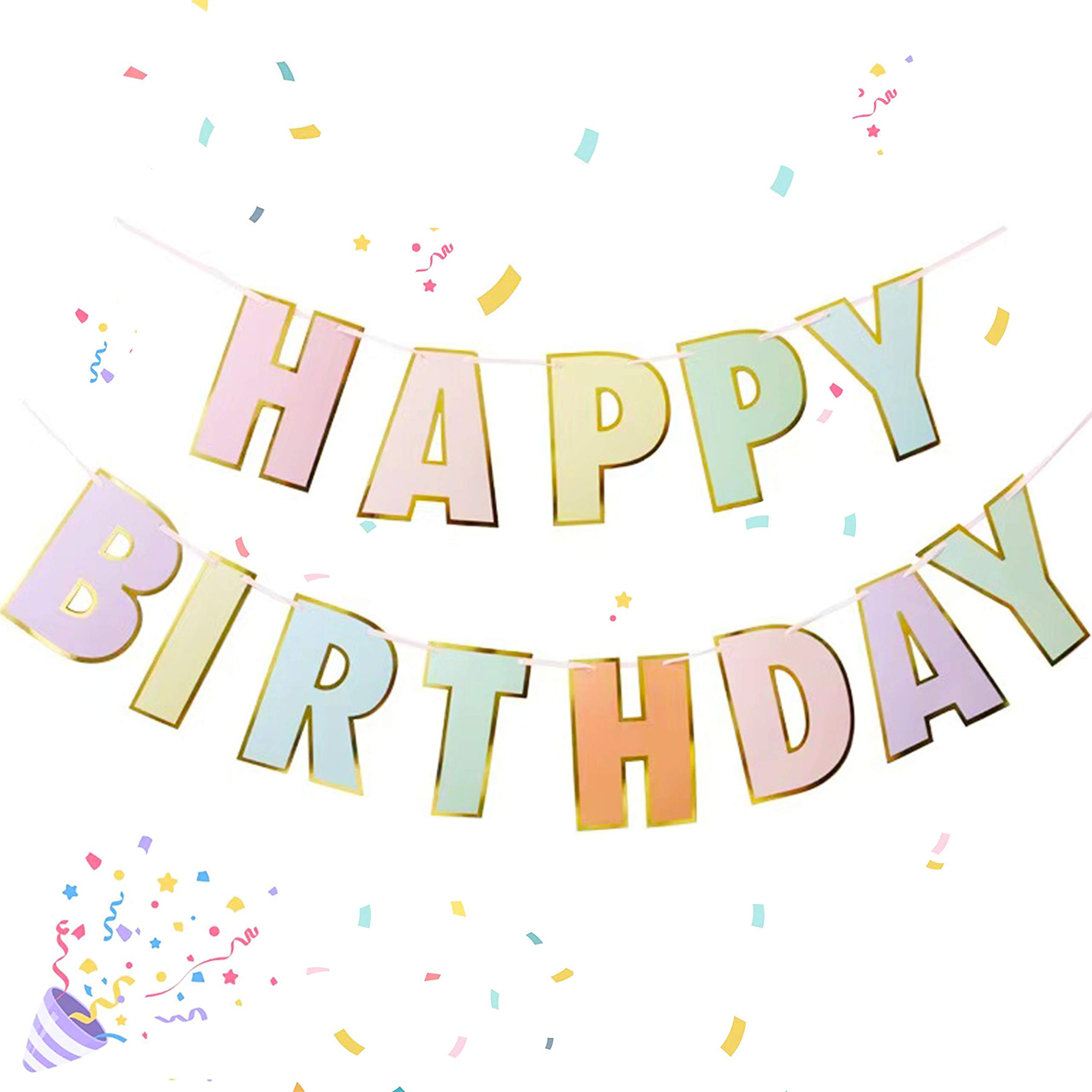 Volsha Macarons Happy Birthday Banner, Candy Pastel, 165.1 cm x 18.03 cm