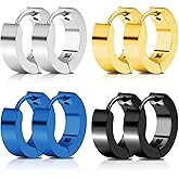 4 Pairs Unisex Hoop Earrings Set – 4 Color Stainless Steel Small Huggie Earrings for Men & Women (Gold, Silver, Black, Blue) | Hypoallergenic Ear Piercing Jewelry