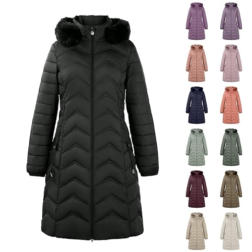 Womens Coats Winter Women Winter Coats Warm Quilted Puffer Outerwear Parka Jackets Waterproof Long Down Coat Hooded Jacket with Fur Hood Womens Jackets