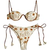RoseSeek Women's 2 Piece Tropical Underwire Bathing Suit Spaghetti Strap Push Up Swimsuit Boho Bikini Sets
