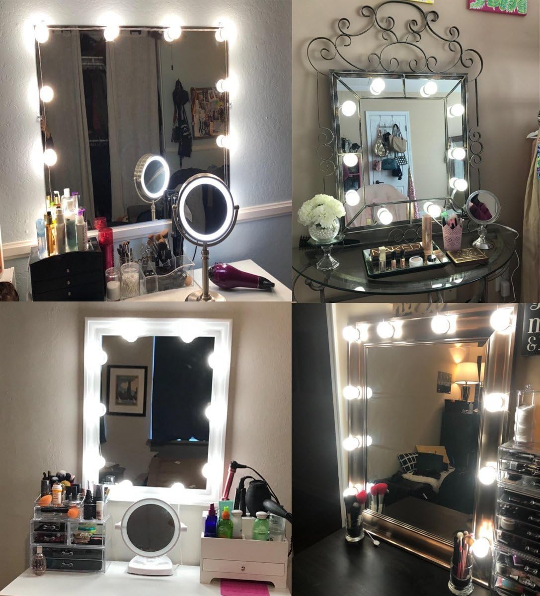 Hollywood Style Led Vanity Mirror Lights Kit with 10 Dimmable Light Bulbs for Makeup Dressing Table and Power Supply Plug in Lighting Fixture Strip, Vanity Mirror Light, White (No Mirror Included) - - 