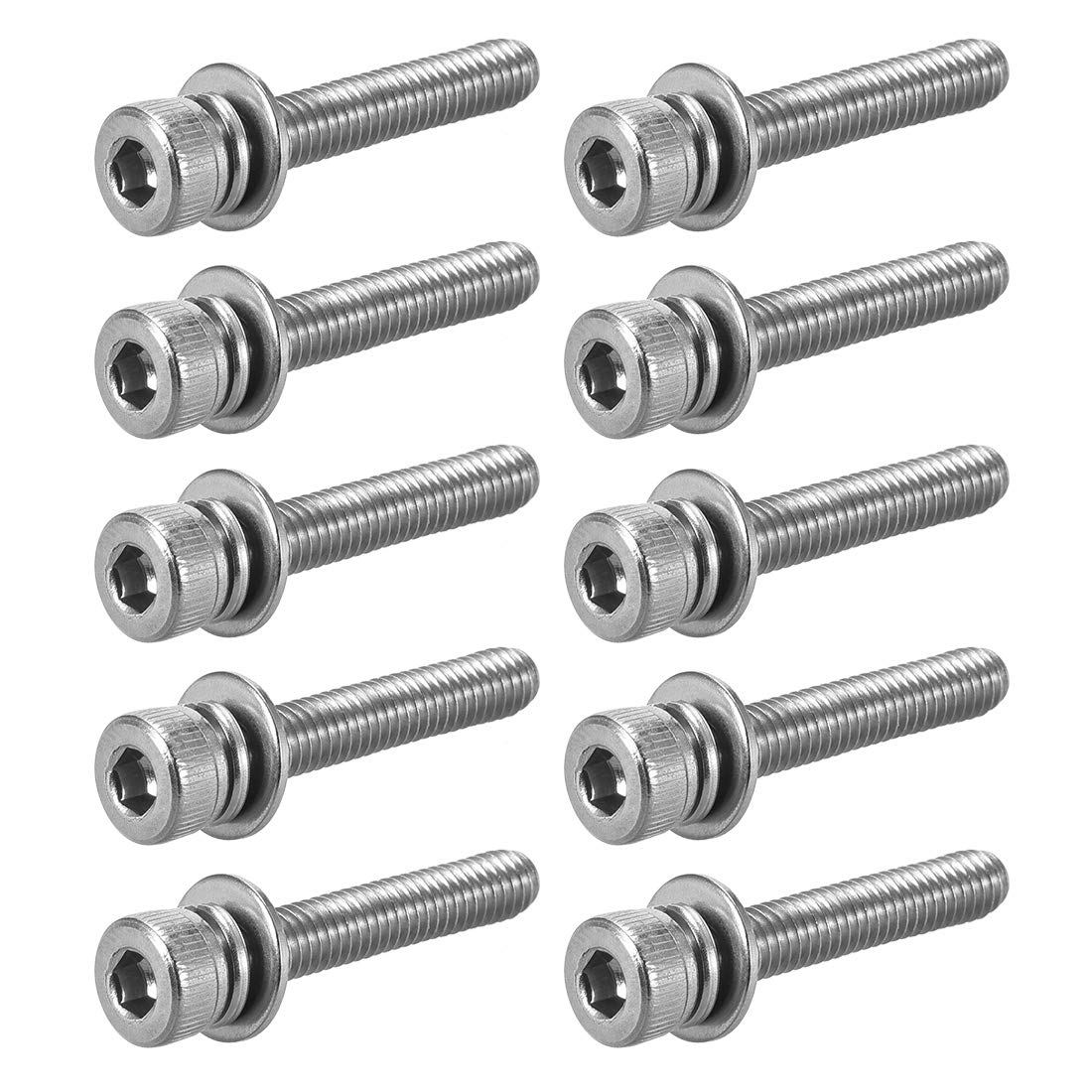 sourcing map M4 x 25mm Stainless Steel Hex Socket Head Cap Screws Bolts Combine with Spring Washer and Plain Washers 10pcs