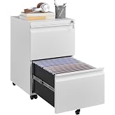 Approgreent 2 Drawer Metal File Cabinet, Fully Assembled Locking Filing Cabinet with Anti-Tipping Wheels, Quiet Slide, Heavy-Duty Steel Construction, Fits A4 Letter Legal for Home Office, Matte White
