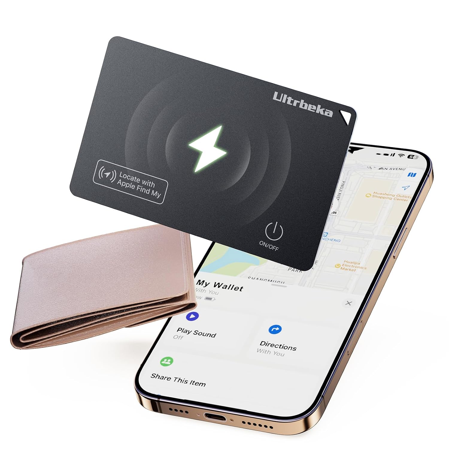 Ultrbeka Ultra-Thin Wallet Tracker Card, Rechargeable 0.094in IP68 Waterproof Bluetooth Tracker for Wallets, Passport, Work w