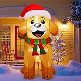 COMIN 5 FT Christmas Inflatables Dog Outdoor Yard Decorations Xmas Blow Up Golden Retriever with Built-in LEDs for Indoor Party Lawn Garden Decor