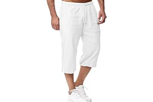 LVCBL Mens Linen Shorts Men Casual Capri Pant Summer Beach Yoga Shorts with Pockets
