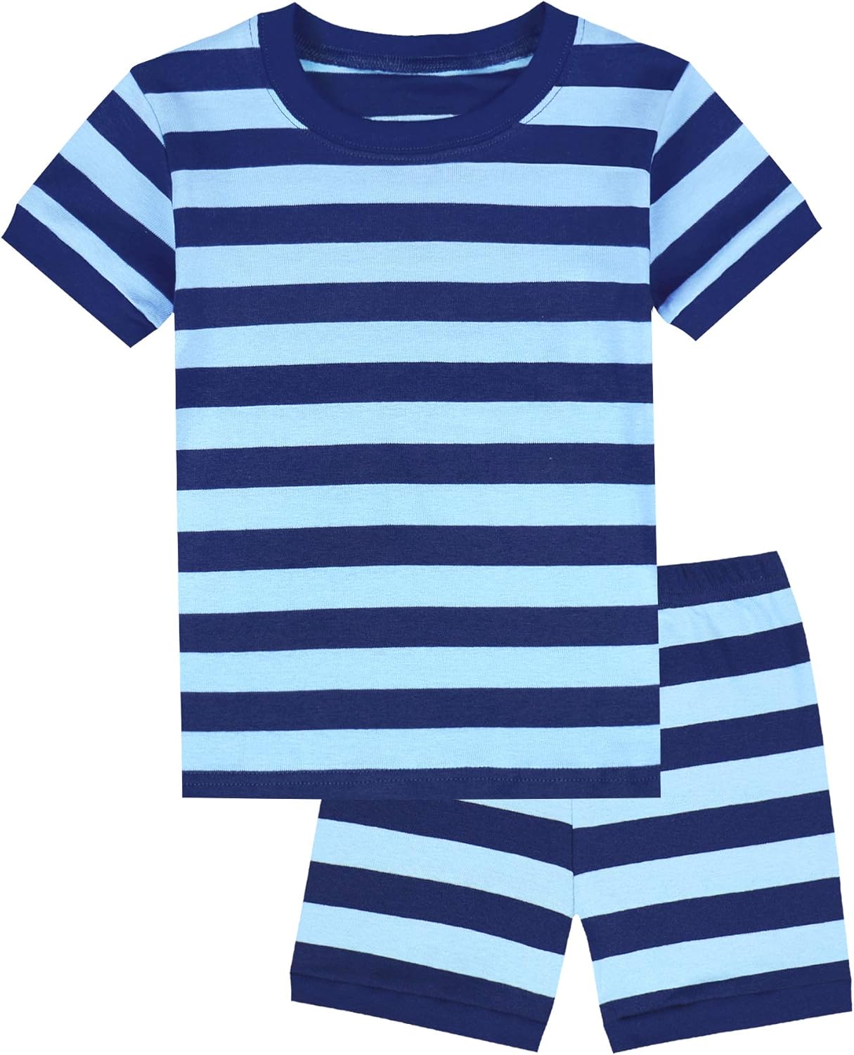 Boys Pajamas 100 Cotton Short Sleeves Toddler Pjs Sets Kids Size 210 (Blue Striped