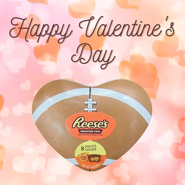 VALENTINE’S DAY SPORTS THEMED HEART SHAPED TIN, FILLED WITH MINIATURE REESE PEANUT BUTTER CUPS, UNIQUE GIFT FOR SPORTS LOVERS, 2.4 OUNCES (FOOTBALL)
