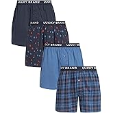 Lucky Brand Mens Underwear Boxer Shorts - 4 Pack Super Soft Knit 4'' Inseam Relaxed Fit Cotton Boxers for Men with Button Fly