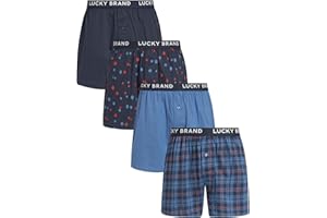 Lucky Brand Boxers for Men - 4 Pack Knit Cotton 4'' Inseam Mens Underwear Boxer Shorts with Functional Fly Pouch, Relaxed Fit