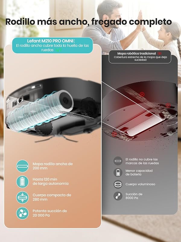 M210 Pro Omni Robot Aspirador y Fregasuelo, Rodillo Autolimpiante