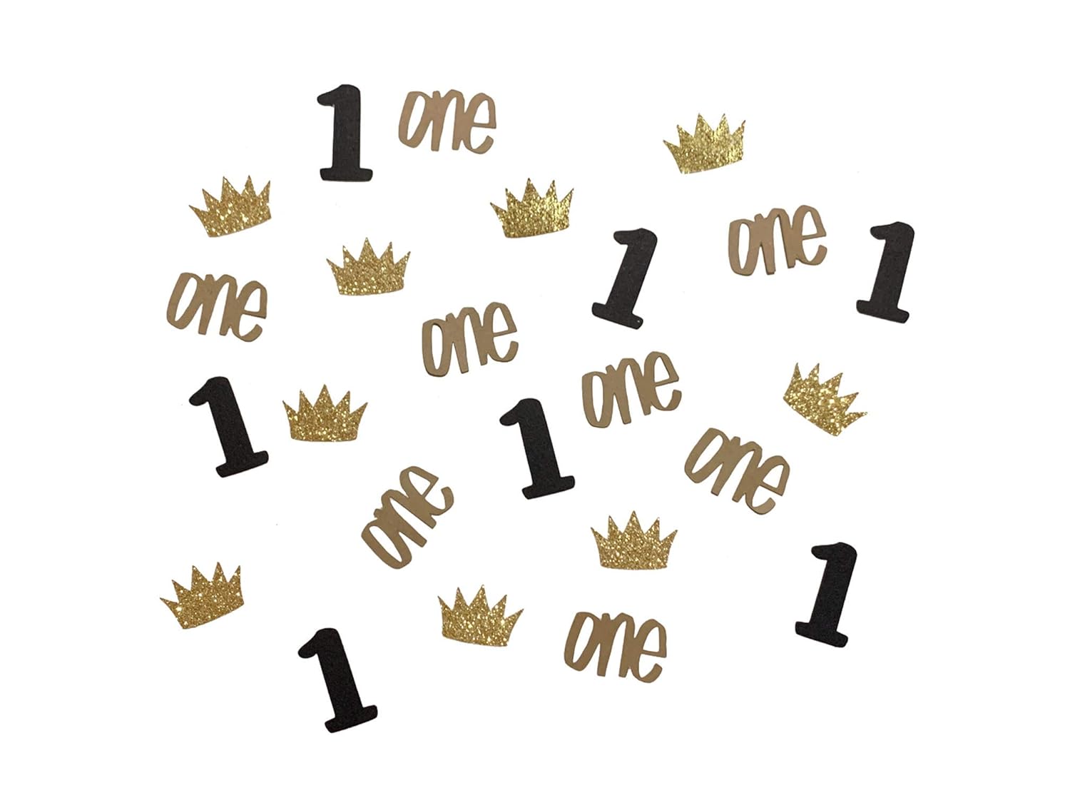 Amazon Com 100 Pcs Black Gold Glitter Crown One Number 1 Confetti