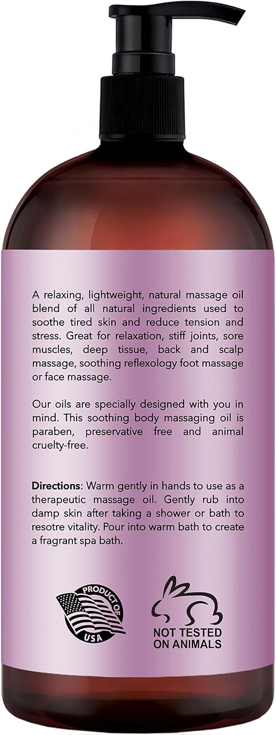 New York Biology Lavender Massage Oil - 100% Natural Ingredients - Sensual Body Oil Made with Essential Oils for Muscle Relaxation and Deep Tissue - 9 oz : Beauty