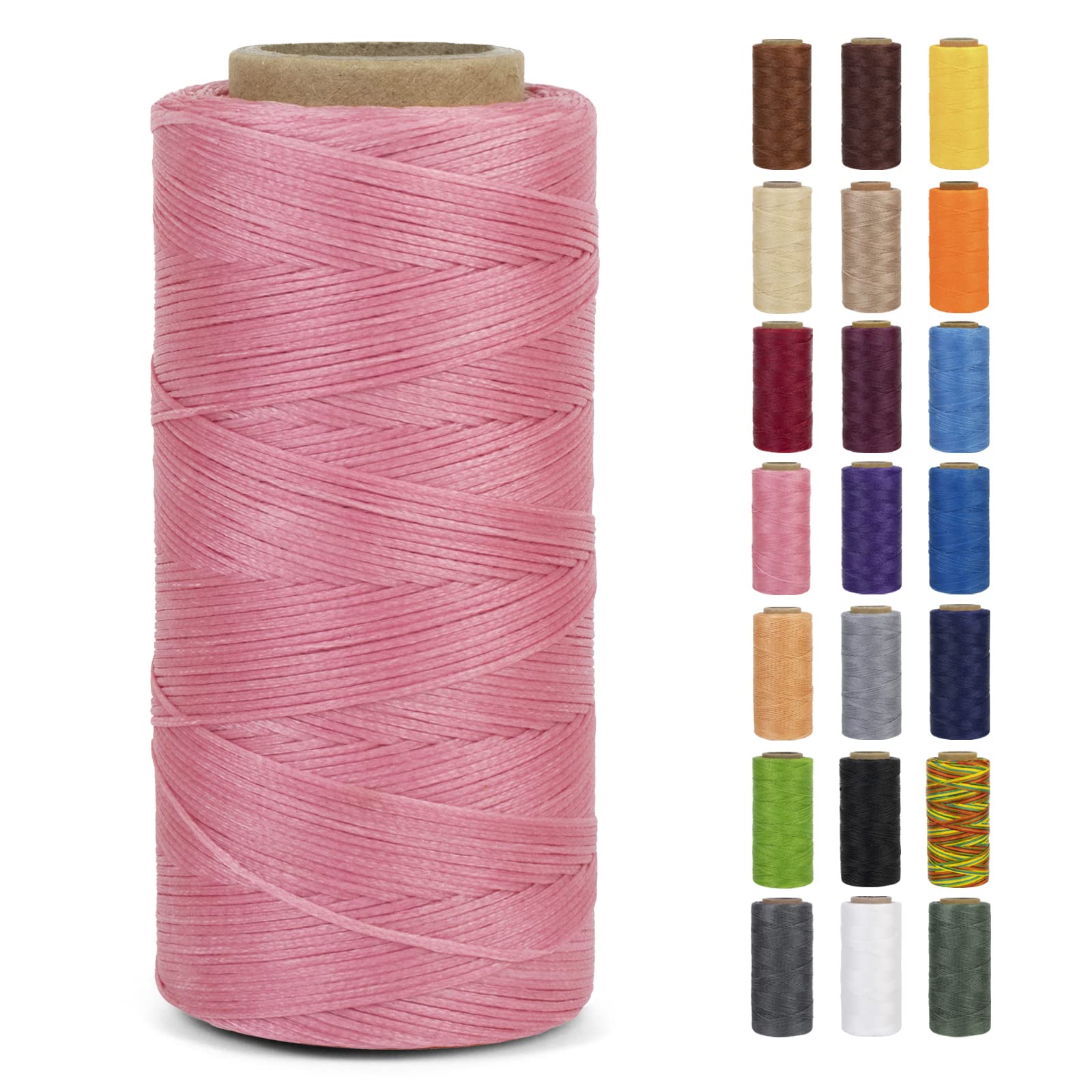 LEREATI Waxed Thread, 284 Yards 150D 0.8mm Leather Sewing Thread Flat Waxed Cord, Leather Repair Weave String for Leather Stitching Sewing, Bookbinding, Bracelets, DIY Crafts (Dark Pink)