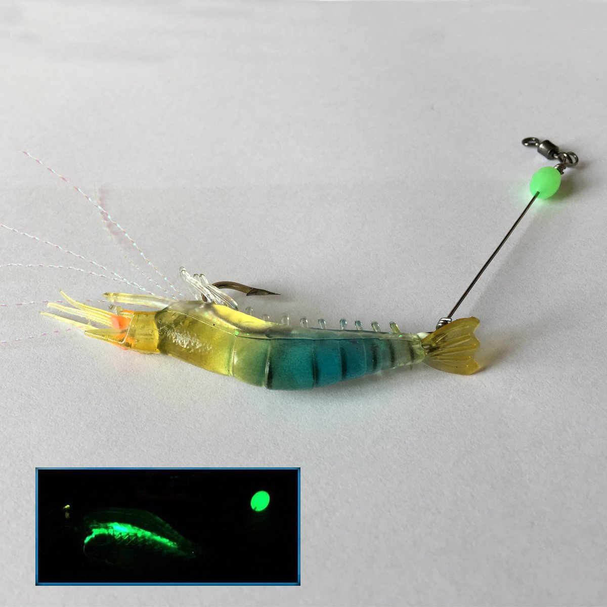 6 esche luminose a forma di gamberetto, in morbido silicone artificiale, 9,4 cm, di colore misto, con gancio, ruotanti, per pesca della trota, salmone, spigola, in acqua dolce e salata