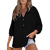Astylish Women's Casual Blouses Button Down Business Batwing Tops Long Sleeve V Neck Ribbed Shirts 2025 Fall Outfit