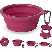 Bonza Large Collapsible Dog Bowl 1000 mL, Sturdy Reinforced Rim, Includes Carabiner & Water Bottle Holder Keychain, Pink