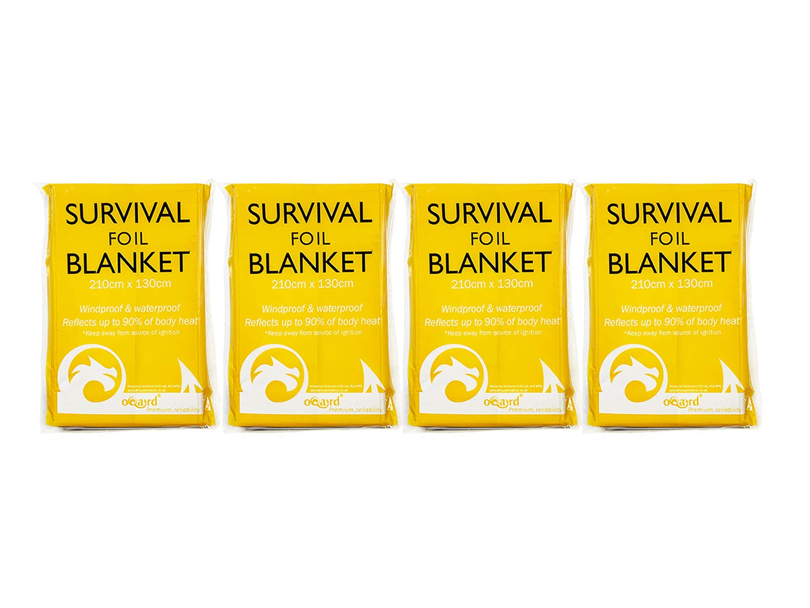 Oqard Survival Foil Blanket 210 cm x 130 cm - Pack of 4