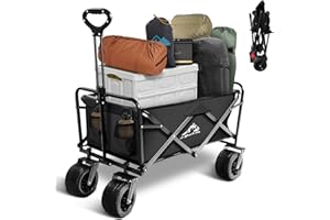 SAILARY Large Collapsible Wagon Cart Heavy Duty Foldable, Large Capacity Grocery Beach Wagon for Camping Shopping, Black
