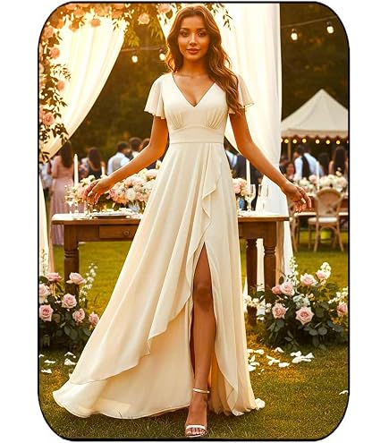 nude wedding guest dress Color Short Tulle Beach Dresses, Bridesmaid Dresses Amazon.com: EASEDAILY Women's Bridesmaid Maxi