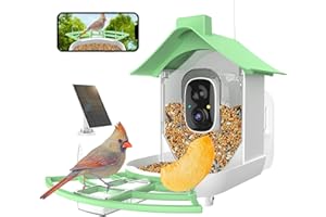 VATJUBI Bird Feeder with Camera, Smart Bird Feeder Camera with 1080P HD AI Identify Instant Notifications, Bird Watching Camera with Solar Panel in Backyard, Ideal Gifts for Family and Bird Lovers