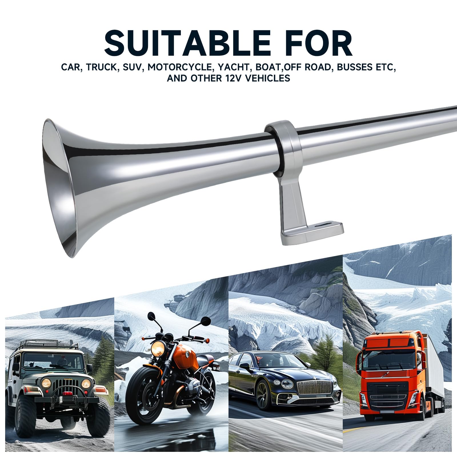 BANHAO Air Horn for Truck Boats Cars 12V 150db Super Loud Truck Train Horns Kit with Air Compressor Single Trumpet car horn for Vehicles SUV Train Pickup