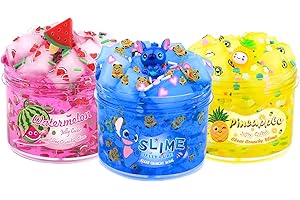JAIIMEN Keemanman Slime Kit - 3 Pack Jelly Cube Clear Crunchy Slime with Blue, Watermelon and Pineapple Charms, Preppy and Aesthetic Stuff, Cute Stress Toys and Cool Birthday Gifts Ideas for Girls and Boys